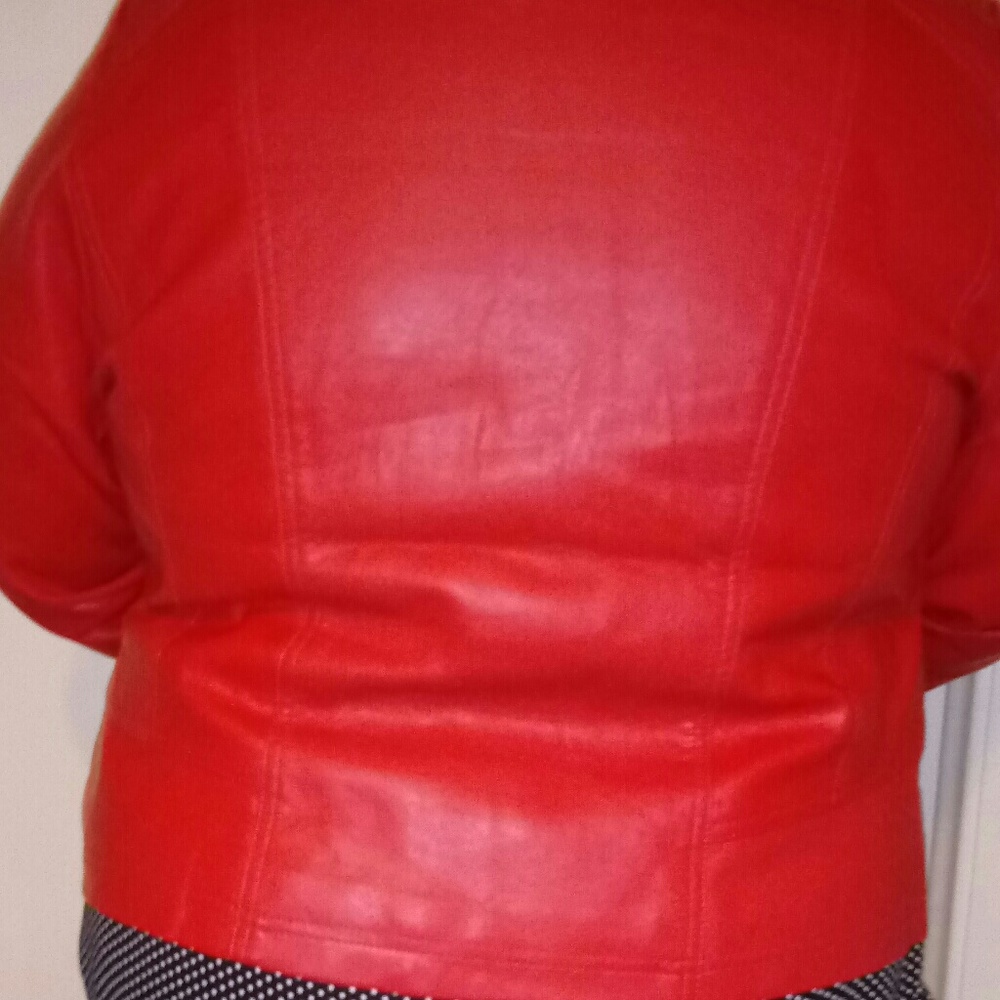 Faux Leather CHERRY RED Jacket - Picture 6 of 7